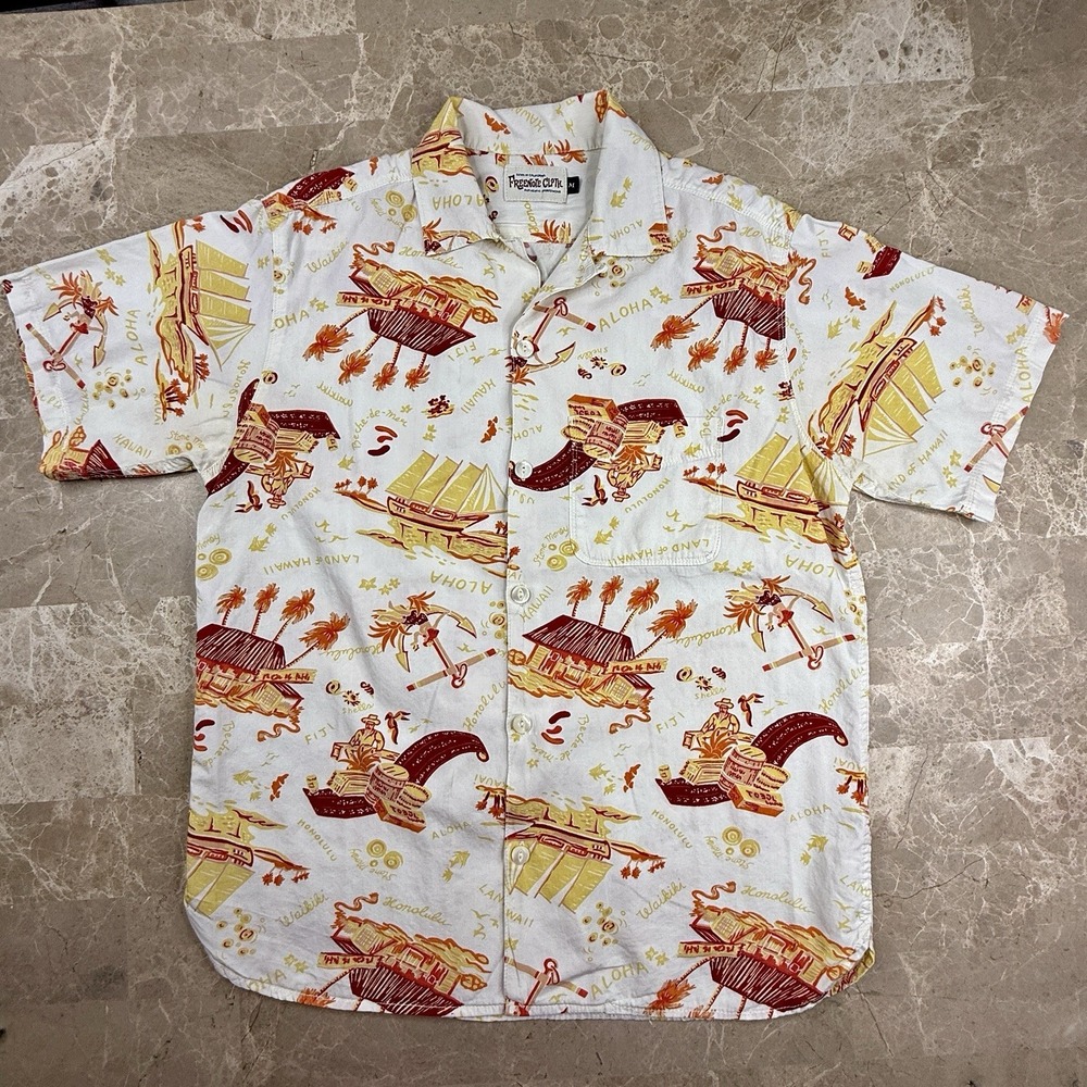 Freenote Cloth Hawaiian Aloha Shirt Mens M White Cotton Made USA Japan Fabric